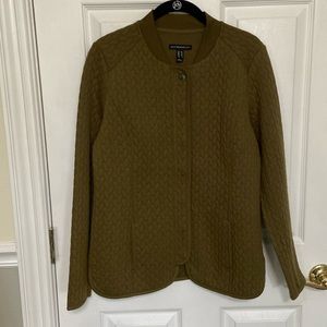 Isaac Mizrahi Quilted Olive Snap Front Knit Bomber Jacket Cardigan Size XS